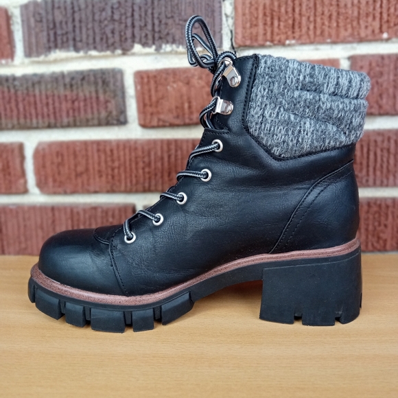 NWOT MIA 'Catalin' Vegan Leather Knit Cuff Lace Up Ankle Boots in Black Sz. 8 - Picture 8 of 15